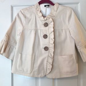 J. Crew ivory ruffle and button jacket